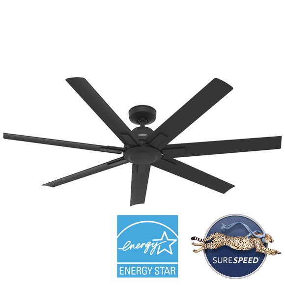 Hunter Ventilateur de Plafond de 60 Pouces pour l'Extérieur Ou l'Intérieur Sans Lumière - Ventilateur de Plafond Noir avec Commande Murale, pour Patio, Garage Ou Véranda, Silencieux, Montage Standard, 7 Pales - Downtown 51590, Noir Mat