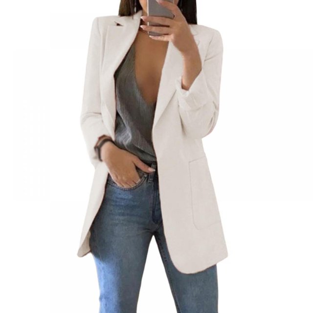 Womens Open Front Blazer Long Sleeve Solid Slim Fit Work Office Cardigan Jacket S-XXL