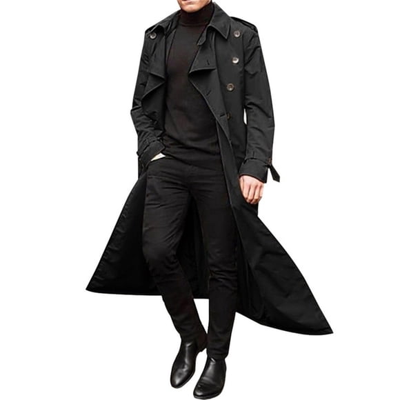 Penkiiy Coat Windbreakers for Men Men's Winter Fashion Easy Solid Color Warm Lapel Coat Business Casual Coat Black Coats