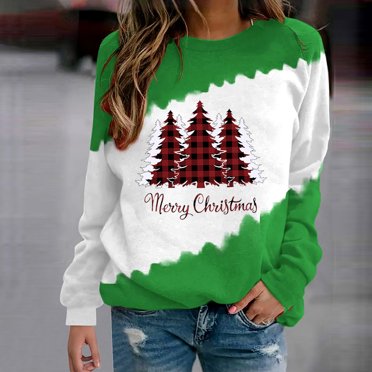 EGNMCR Chandails de Noël pour Femmes Chandail de Noël Laid Surdimensionné à Col Rond Imprimé Arbre Lettre Manches Longues chandail de Noël
