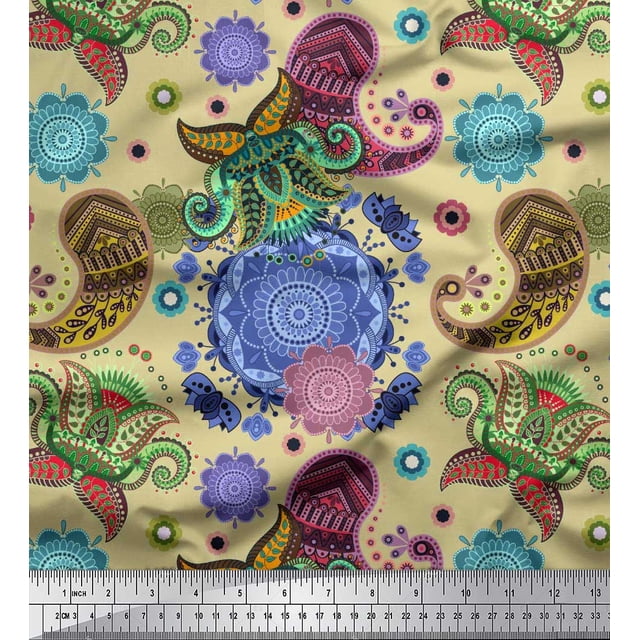 Soimoi Rayon Fabric Mandala & Paisley Ethnic Print Fabric by Yard 42 Inch Wide