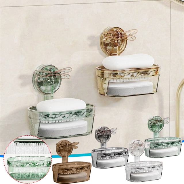 Vaidha Sucker Soap Dish Household Wall Mounted Non Perforated Drainage Soap Box Sponge Bathroom Shelf Soap Rack