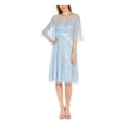 thumbnail image 1 of ADRIANNA PAPELL Robe de Soirée Évasée pour Femmes Bleu Pâle à Paillettes avec Fermeture Éclair, Doublée, Manches au Coude, Encolure Illusion, Longueur Genou 10, 1 of 3