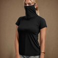 thumbnail image 2 of BiZtdJrK T-Shirts de Protection Solaire à Manches Courtes pour Femmes avec Masque Facial, Maillot Dermoprotecteur d'Extérieur, Chandail de Pêche et de Randonnée, Haut Court Décontracté d'Été, Noir, TG, Cadeaux pour Maman, 2 of 8