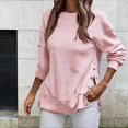 thumbnail image 3 of Women Sweatshirt O-Neck Side Split Button-down Women Sweatshirt Autumn Winter Solid Color Long Sleeve T-shirt, 3 of 8