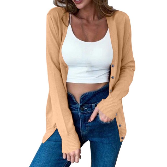 MeetoTime Women's Long Sleeve Lightweight Cardigans Open Front Button down Soft Knit Sweater Outwear