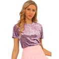 thumbnail image 1 of INSPIRE CHIC T-Shirt Décontracté en Velours Rose pour Femmes, Col Rond, Manches Courtes, Taille M, 1 of 8