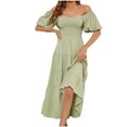thumbnail image 2 of Jusqu'à 65 % de Rabais! Robes d'Été Mode pour Femmes 2024 Grande Taille Unies Taille Haute Manches Bouffantes Robe à Taille Enveloppée, 2 of 5