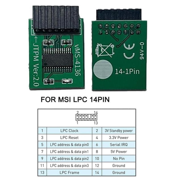 Module de Sécurité Tpm-2.0 Supporte Cartes Mères Multi-marques 12 18 20-1pin 1 UK