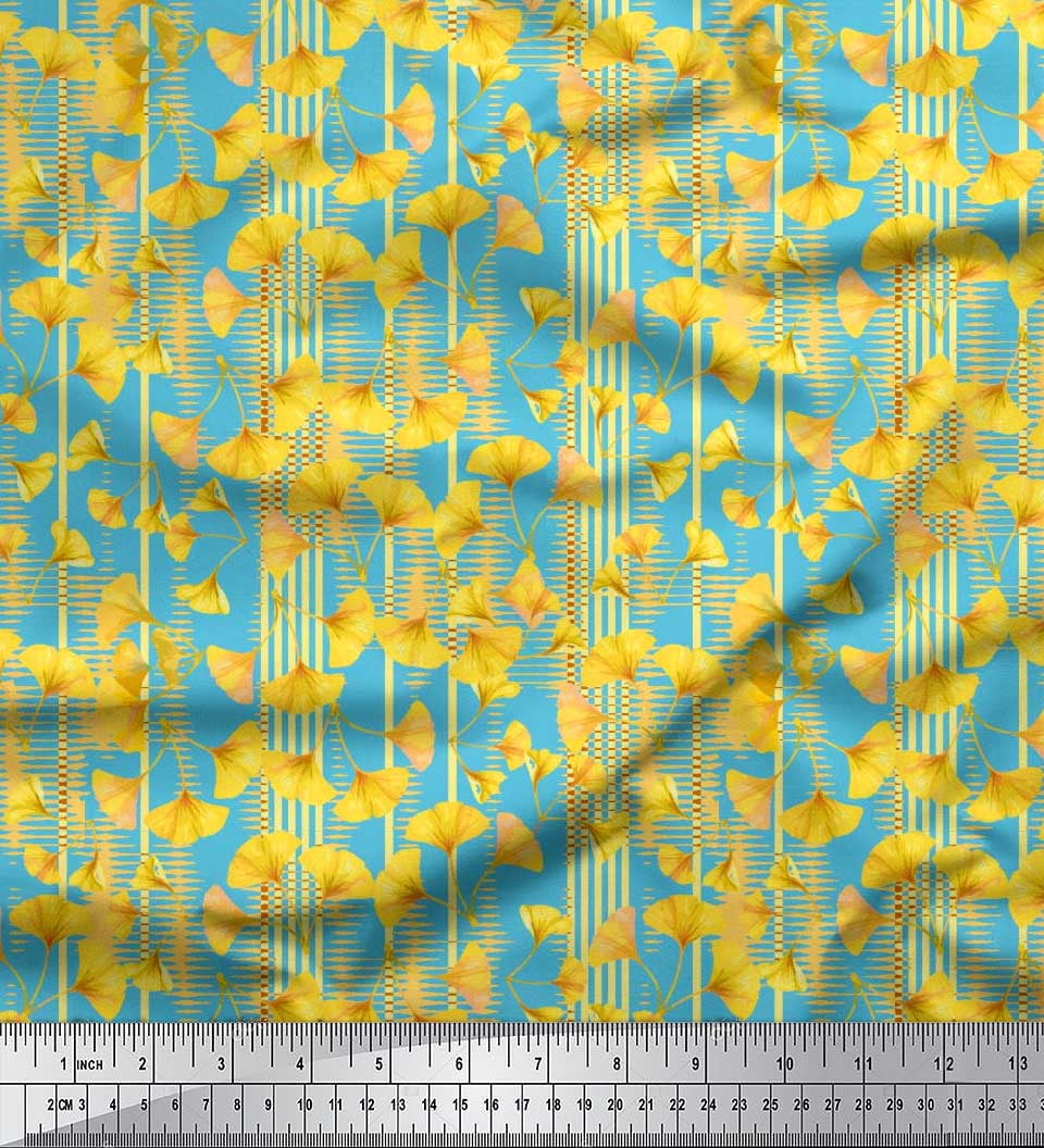 Soimoi Poly Georgette Fabric Stripe & Buttercup Floral Print Fabric by Yard 52 Inch Wide