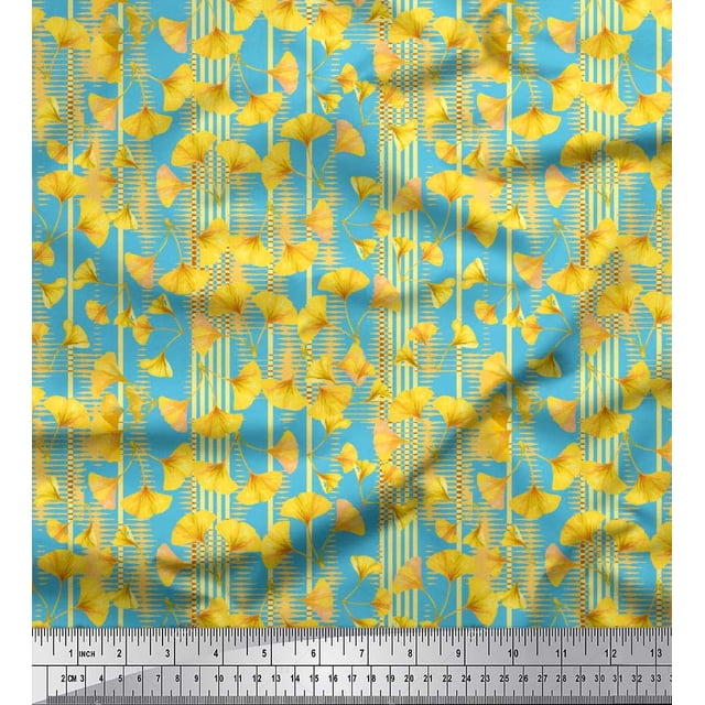 Soimoi Poly Georgette Fabric Stripe & Buttercup Floral Print Fabric by Yard 52 Inch Wide