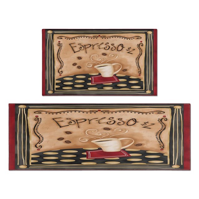 Coffee Farmhouse Plaid Style Kitchen Mats for Floor Non Skid Non-Slip, Absorbent Mats Set Of 2 for Sink Waterproof Runner Rug for Laundry Room,kitchen Rugs and Mats 17.7x24+17.7x48inch
