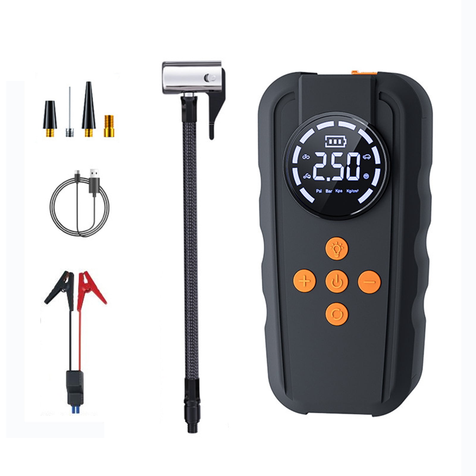 Battery Jump Starter Portable Car Jump Starters and Inflator Pump 150Psi 6000A 120W 12V Car Jump Starters Pack for 2.0L Gas with Lcd Display 4 Lights and Type-C Charger Jump Starter Battery Pack