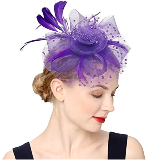 Bandeau en Maille à Fleurs pour Femmes, Rubans, Cocktail, Thé, Chapeau, Accessoire pour Cheveux, Pince à Cheveux