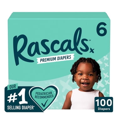 Rascals Premium Absorbent Baby Diapers, Size 6, Carton, 100 Count