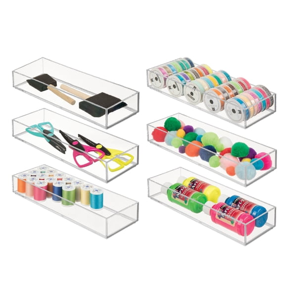 iDesign Plateau Organisateur de Tiroir de Maquillage en Plastique - Organisateur de Coiffeuse Ou Organisateur de Tiroir de Bureau - Ensemble de 6 - Transparent