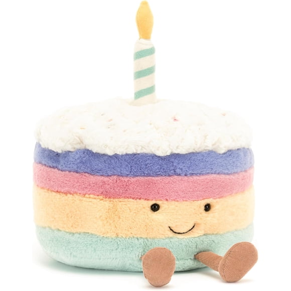 Jellycat Amuseables Rainbow Birthday Cake Stuffed Toy, Medium 6 inches - Dessert Plush - Birthday Gift
