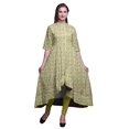 thumbnail image 1 of Bimba Robe Anarkali Jaune Ethnique Imprimée Ikat pour Femmes Col Mandarin Kurtis Indiens Kurta Asymétrique-Xxx-Grand, 1 of 5