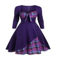 thumbnail image 1 of Women‘s Spring Autumn Patchwork Dress Long Sleeve Square Neck Plaid Zipper A-Line Dress, 1 of 5