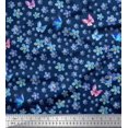 thumbnail image 1 of Soimoi Modal Satin Fabric Butterfly & Flower Print Fabric by the Yard 42 Inch Wide, 1 of 3