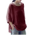 thumbnail image 1 of Pompotops Femmes O-Cou Solide Trois Quarts Coton Tops Chemisier T-shirt, 1 of 4