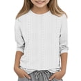 thumbnail image 2 of MeetoTime T-shirt à Col Rond à Manches 3/4 Uni pour Enfants, Décontracté, Ample, Printemps Été, pour Garçons et Filles, 2 of 5