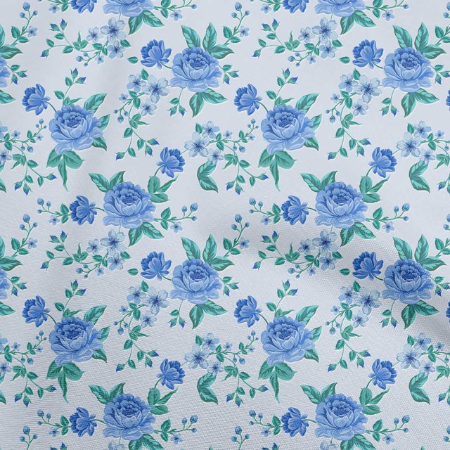 oneOone Silk Tabby Blue Fabric Florals Craft Projects Decor Fabric Printed By The Yard 42 Inch Wide