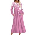 thumbnail image 1 of Erwazi Robe Midi à Manches Longues pour Femmes, Col Rond, Plissée, à Volants, Ligne A, Fluide, Printemps Automne, Décontractée, avec Poches, 1 of 4