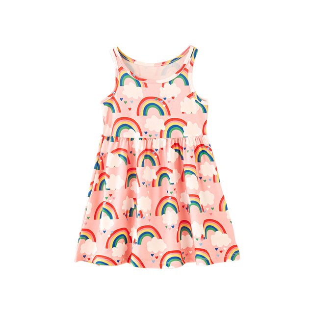 Yanlir Robe Sans Manches à Col Rond pour Filles Robe d'Été de Plage 6 Mois - 7 Ans Robe Mignonne à Imprimé Graphique pour Tout-Petits pour des Tenues Confortables et Adorables (Multicolore#1, 5-6 Ans)