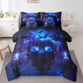 thumbnail image 1 of Gothi Sugar Skull Bed In A Bag Smog Skeleton Comforter Set King,Extoic Butterfly Painting 7 Pieces Bedding Set Kids Goth Bone Sheet Set,Blue, 1 of 5