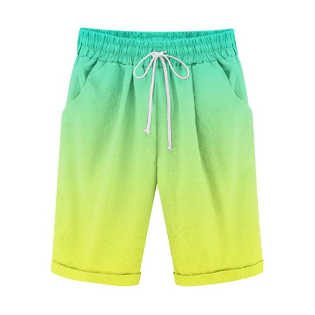 Plebaso Men's Stylish Shorts Gradient Color Summer Beach Shorts Drawstring Casual Knee Length Shorts