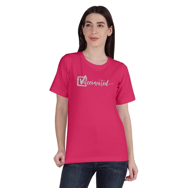 Inkmeso Vaccinated Pro Vaccine Crew Neck Tee Shirt Cotton T-shirt For Womens