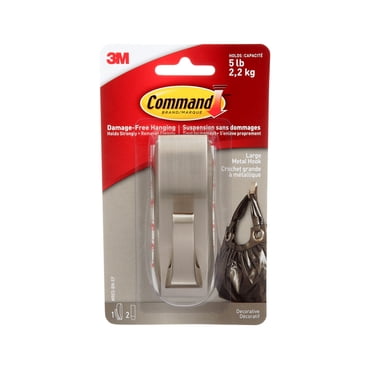 Command Bathroom Hook, Modern Reflections, Large, Brushed Nickel, Holds 5 lb (2.3 kg), 1 Hook, 2 Water-Resistant Strips