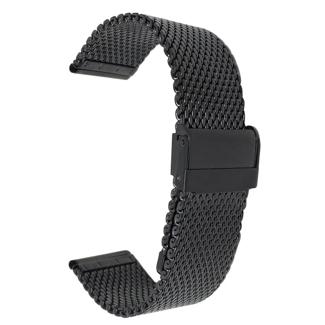 Bandini 24mm Black Tone Stainless Steel Mesh Watch Band for Men - Metal Mesh Replacement Watch Strap - Adjustable Length - Fold-Over Clasp