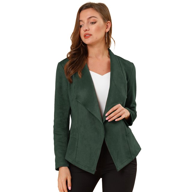 INSPIRE CHIC Veste en Faux Suède pour Femme, Ouverte à l'Avant, à Revers, Drapée, Cardigan d'Extérieur
