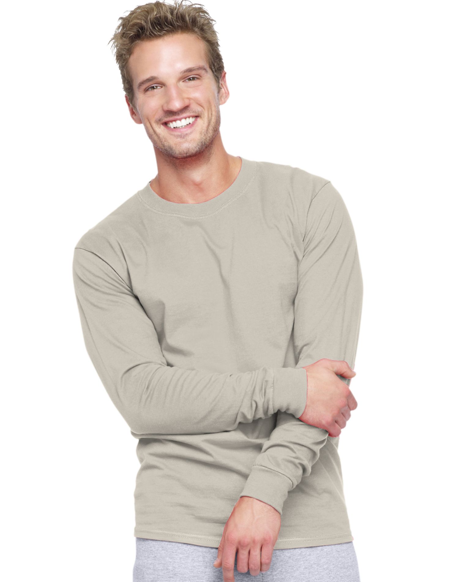 Hanes Beefy-T T-Shirt à Manches Longues pour Hommes, 2TG, Sable