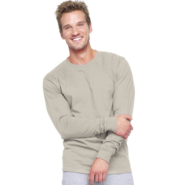 Hanes Beefy-T T-Shirt à Manches Longues pour Hommes, TG, Sable