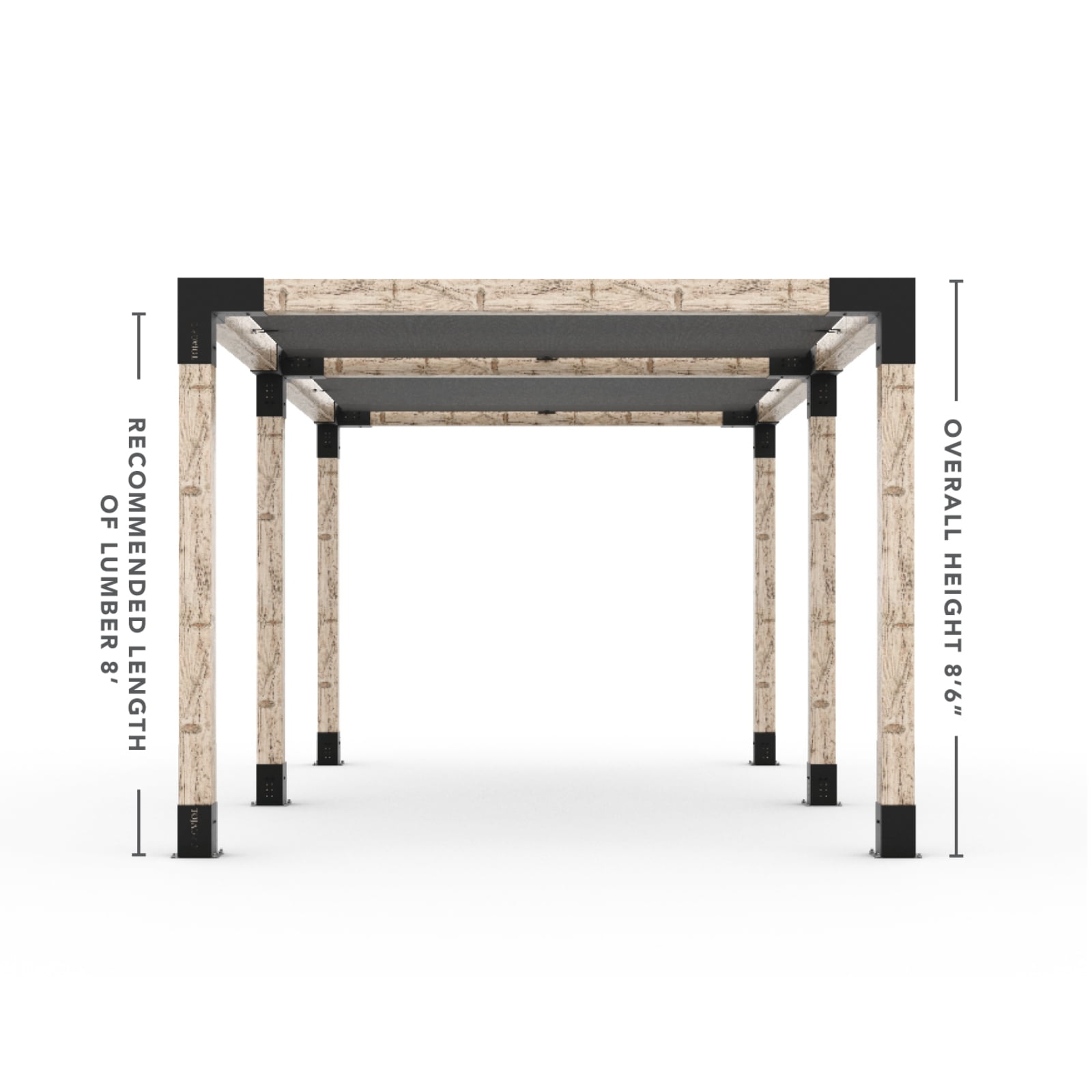Kit Toja 12' x 22' Double Pergola avec 2 voiles d’ombre pour poteaux en bois 6x6