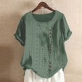 thumbnail image 2 of Mrat Chemise à Manches Courtes Boutonnée Femme Mode Femme Couleur Unie Confortable Ample Blouse à Manches Courtes Boutonnée Court Lock Décontractée Col Rond Hauts T-Shirts pour Femmes Manches Courtes P-26 Vert Armée G, 2 of 6
