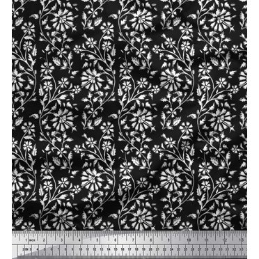 Soimoi Rayon Fabric Leaves & Floral Block Print Fabric by The Yard 42 Inch Wide