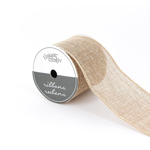 UNIQUE CREATIV Wired Saddle Ribbon Natural 64 mm (2.52 in) × 3.65 m (2½ in × 4 yd), 3.66 m (12 ft)