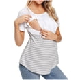 thumbnail image 1 of Grrvtrz T-Shirt de Maternité à Col Rond à Manches Courtes Tuniques Hauts Confortables T-Shirts à Imprimé Rayé T-Shirts d'Allaitement à Double Couche, 1 of 7