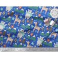 thumbnail image 3 of Soimoi Blue polyester Crepe Fabric Bear & Reindeer Cartoon Printed Fabric 1 Yard 52 Inch Wide, 3 of 5