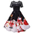 thumbnail image 1 of Pisexur Robe Mi-Mollet à Manches Courtes et Col Rond pour Femme, Imprimé Vintage, Dentelle, Manches Courtes, Col Rond, Robe de Soirée de Noël, Robe pour Femme, 1 of 7