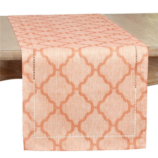 Saro Lifestyle 16’’ x 90’’ Orange Laser-Cut Hemstitch Table Runner, Moroccan Style, 1 Count
