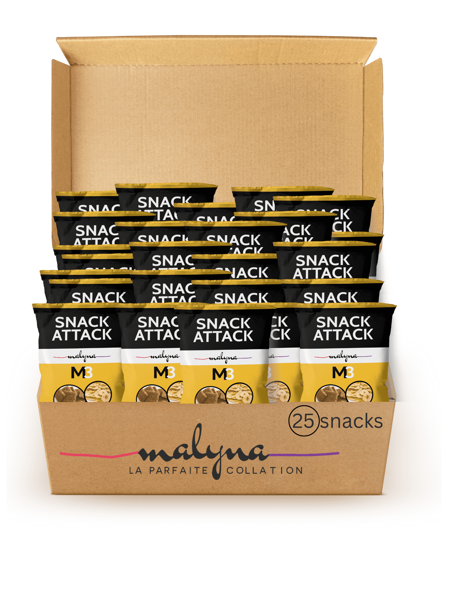 Snack Attack M3 Whole Wheat Squares & Dehydrated Bananas Nut-Free Healthy Cereal Snack, 30g  Each - Pack of 25