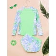 thumbnail image 4 of Xnihocha Littl E Big Girls Floral 2 Pcs Rash Guard Sets Zip Neck Swim Shirts With Shorts Swimsuits Fluorescent Green 9Y, 4 of 7