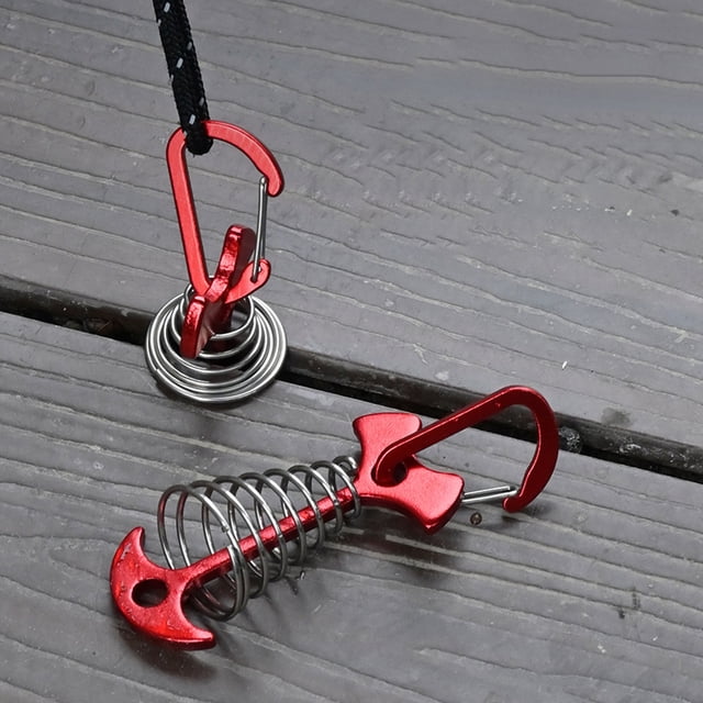 Fasiaou Clous d'Arête de Poisson d'Extérieur à Ressort pour Tentes et Bâches, Pinces de Tension en Corde de Résine pour Camping et Randonnée, Sécuritaires et Ajustables, Rouge, G