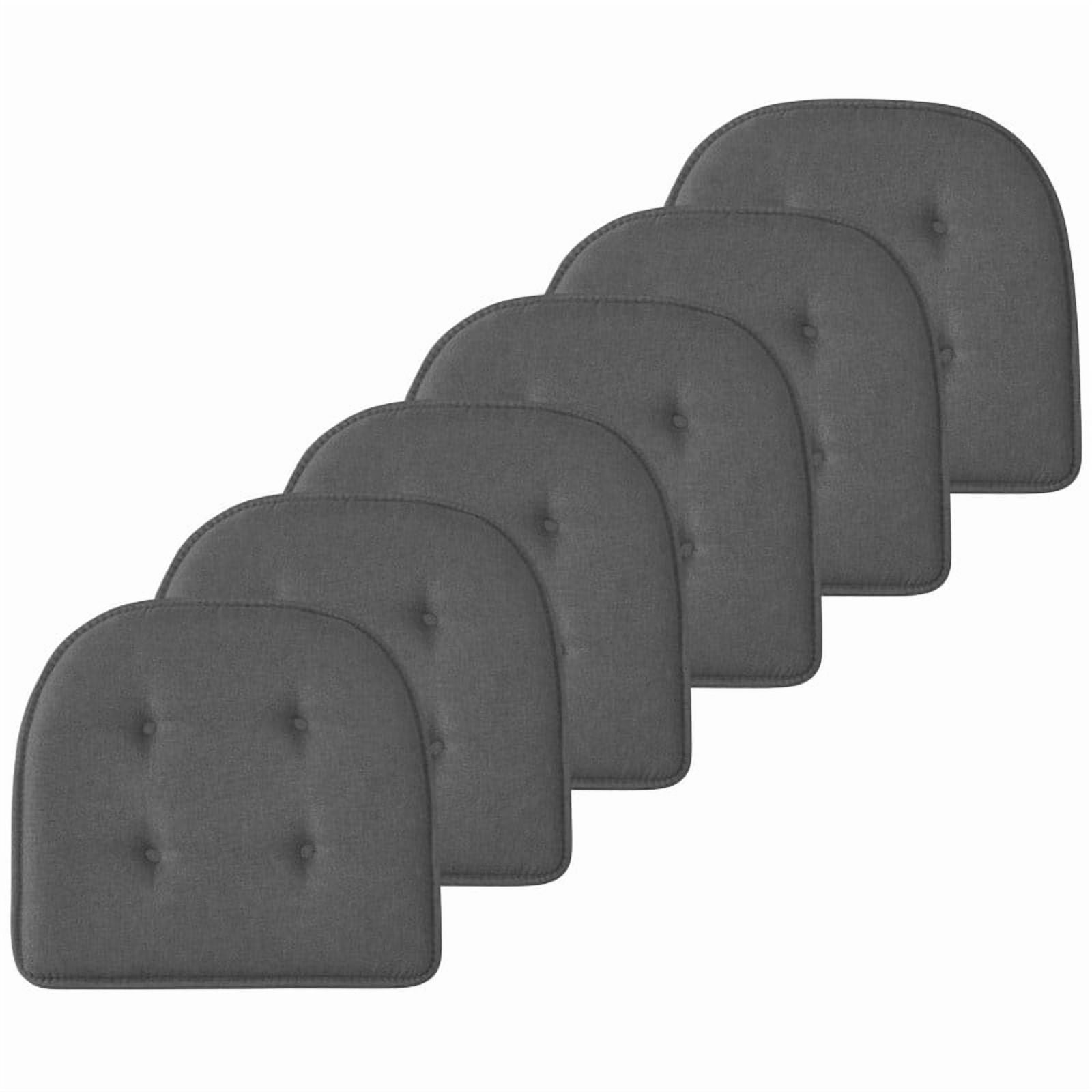 Marina Decoration Premium Thick Comfortable Cushion U-Shaped Memory Foam Chair Pad Tufted Nonslip Rubber Back Seat 17 x 16 Inch Indoor Seat Cover for Office, Kitchen Chairs, 6 Pack Charcoal Grey