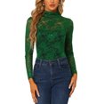 thumbnail image 1 of INSPIRE CHIC Chemisier Haut en Dentelle Florale Transparente à Col Roulé à Manches Longues Transparent pour Femme m Vert Foncé, 1 of 6